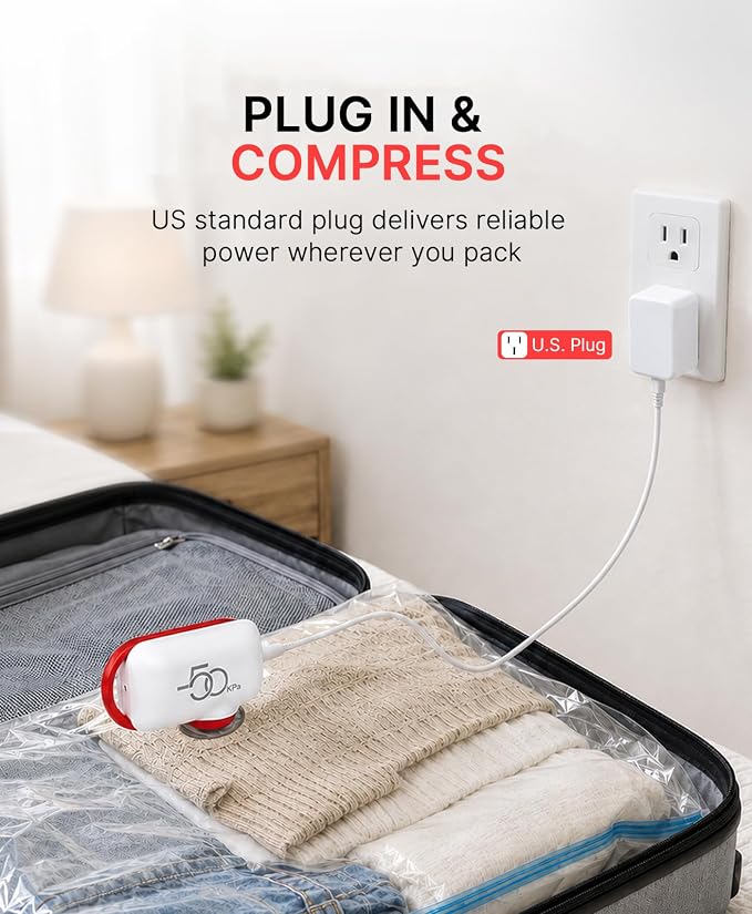 VMstr Electric Vacuum Pump for Storage Bags, Portable Charging Travel Vacuum Bags with Pump for Clothing, Vacuum Storage Bags