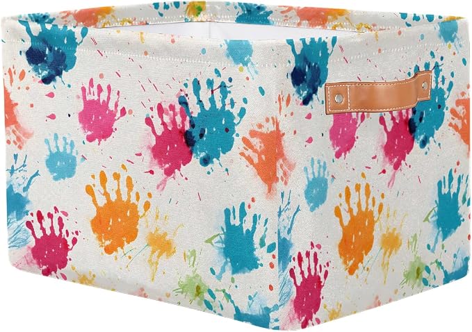 Cube Storage Bins for Shelves, Abstract Paint Splatter Collapsible Fabric Toys Storage Basket Box with Handles for Home Office Bedroom Closet