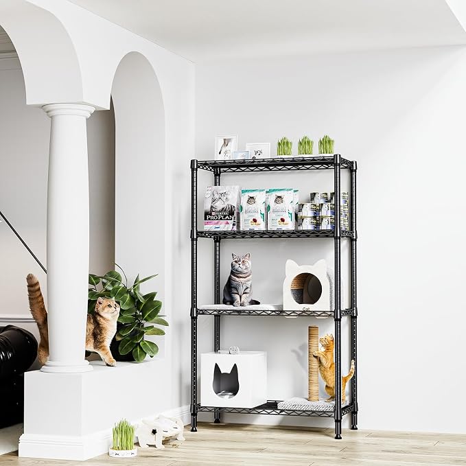 M MZG 1000 lbs 4 Tier Shelf Metal Storage Shelves Shelving Wire Rack Heavy Duty Closet Organizers for Garage Kitchen Bathroom Laundry Black 13.8" D x 35.4" W x 59.5" H