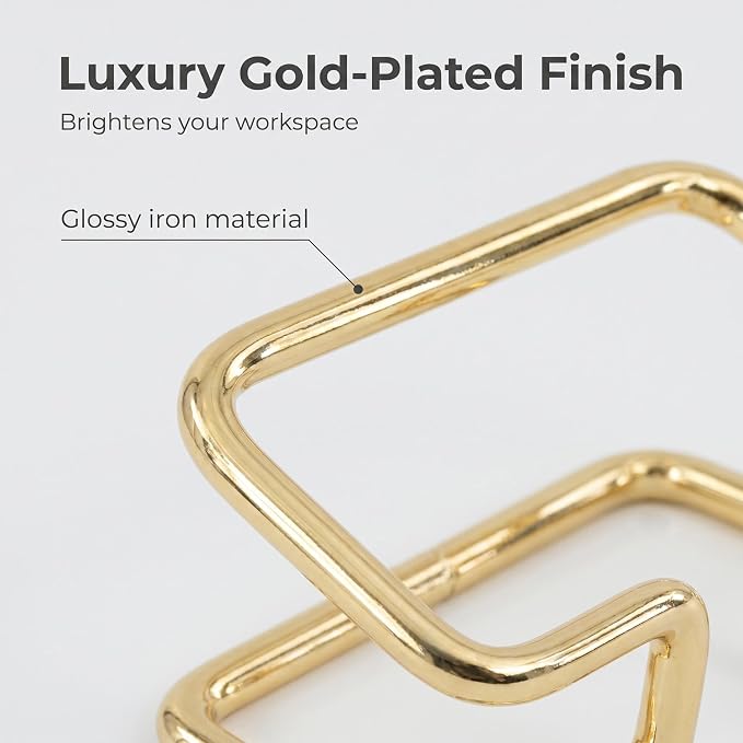 Business Card Holder for Desk, Metal Name Card Display Stand | Shiny Plated Metal Desk Organizer for Office, Front Desk, Stationery Shop