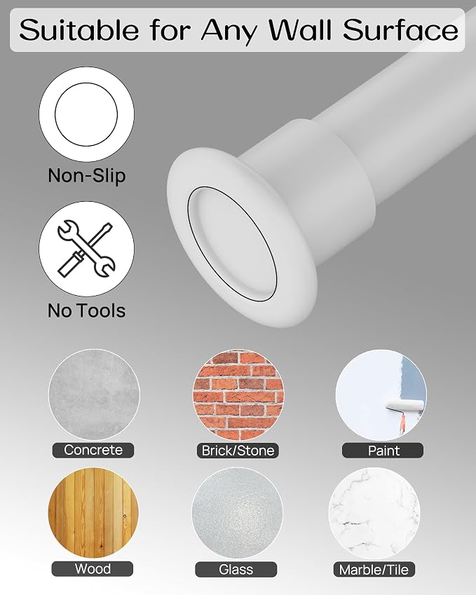 Tension Curtain Rod by EZFurni, 2 Sets 42-123 Inches, Heavy Duty Tension Rods for Windows, No Drilling Adjustable Curtain Rod for Patio, Hold Up Blackout Curtains and Non Slip, White