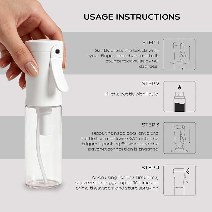 Spray Bottle for Hair, 2 Pack 95ml Small Continuous Water Mist Spray Bottle, Ultra Fine Mist for Face, Hairstyling, Salon, Cleaning, Toners, Hydration & Makeup, Travel Size Leak-Proof Bottles White