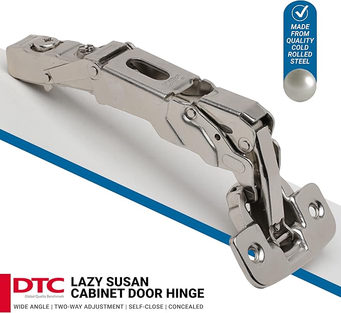 20 Pack DTC Wide Angle Corner Lazy Susan Pantry Self Closing 155 Degree Kitchen Cabinet Door Hinge C80A605, Nickel Plated Finish (Base Mounting Plate Sold Separately)