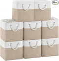 11x11 Inch Cube Storage Bins, 8 Pack Collapsible Fabric Storage Cubes with Rope Handles, Waterproof Foldable Storage Baskets for Cube Shelves, Closet, Clothes, Toys, Books, White & Beige