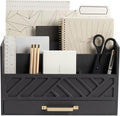BLU MONACO | Wooden Mail Organizer with Drawer Gold Handle | Mail Sorter Organizer Countertop and Outgoing Mail Holder | Tabletop Organizer with Drawers Grey Desk Storage