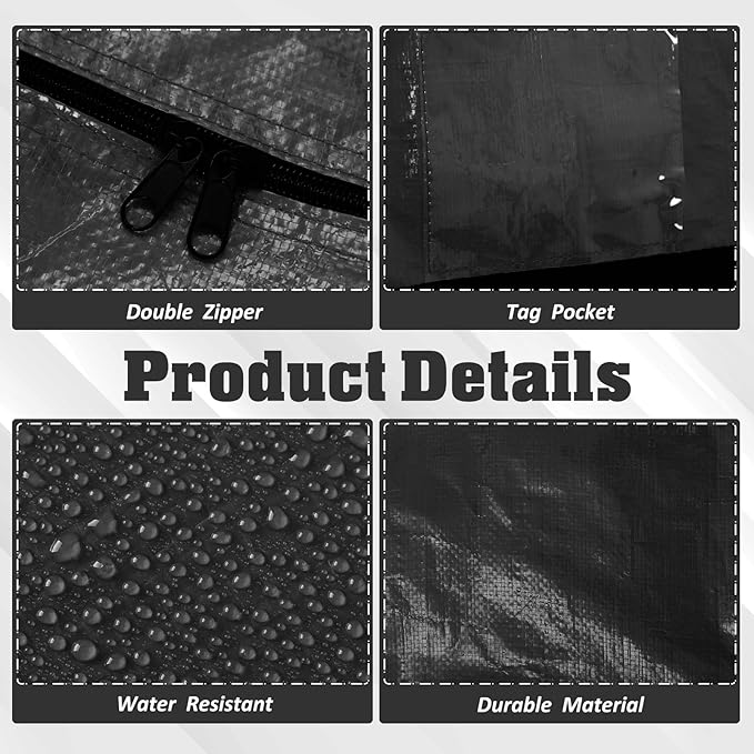 4 Pcs 194 Gallon Extra Large Moving Bags Heavy Duty Storage Bag with Strong Zipper Handle Foldable XXL Jumbo Storage Tote Packing Moving Box for College Dorm Travel Cloth Duffle (Black)