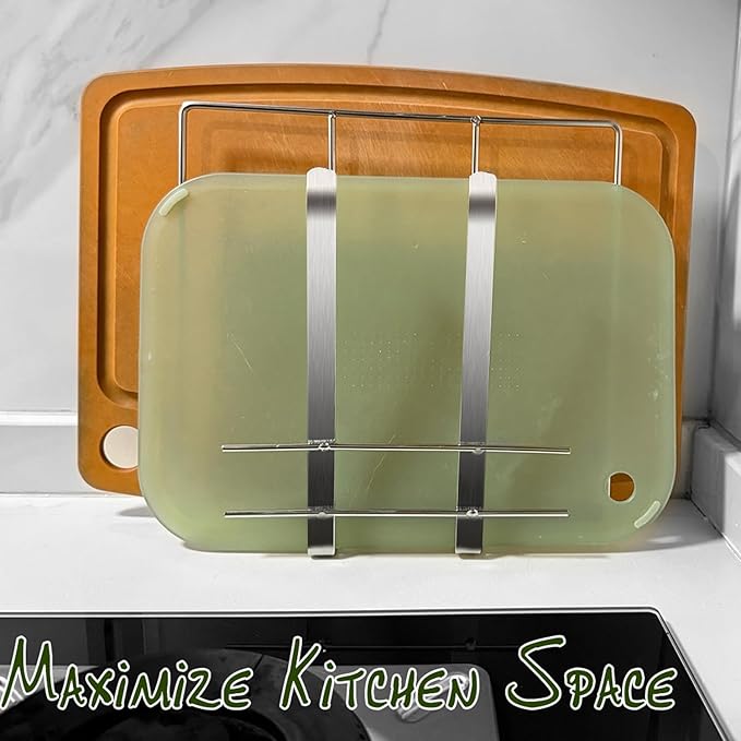 Under Cabinet Cutting Board Organizer, Stainless Steel 2 in1 Pot Lid & Chopping Board Rack, Cutting Board Storage, Kitchen Pot Lid Holder, Under Cabinet Shelf for Home Kitchen Utensils, Paper Towel