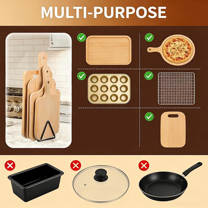 Cutting Board Organizer, Vertical Metal Stand | Kitchen Countertop and Cabinet Holder for Chopping Boards, Baking Sheets, Trays and Plates, Includes 2 Sponges and 1 Hook