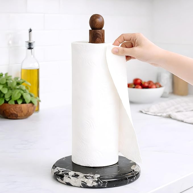 Paper Towel Holder, Marble Base Paper Towel Holder countertop, Kitchen Towel Holder, Bathroom Paper Towel Holder (Black)