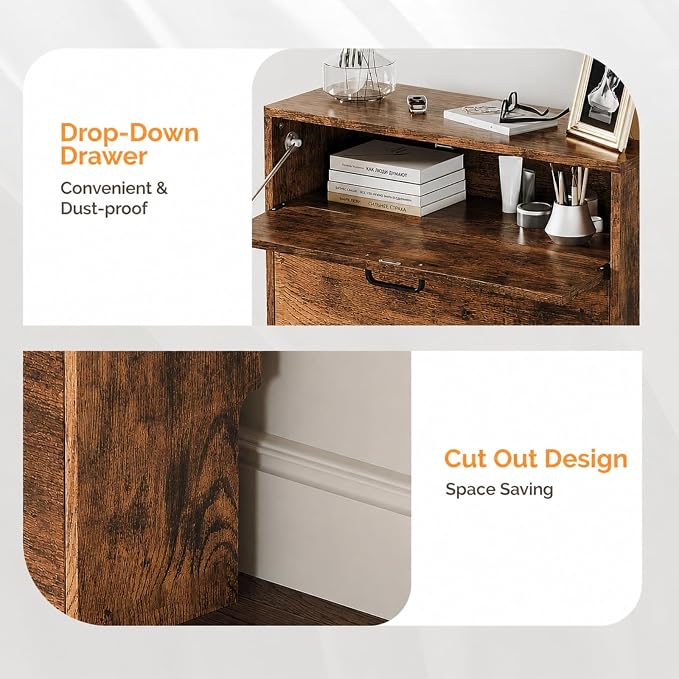 VINGLI Set of 2 Distressed Wood Shoe Cabinet for Entryway, 2-Pack Ultra Slim Shoe Organizer with 2 Flip & 1 Drop-Down Drawers, 24.8" W Narrow Shoe Cabinet, Rustic Brown Wood Shoes Rack for Hallway
