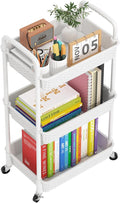 MOYIPIN 3-Tier Plastic Rolling Utility Cart with Handle,Utility Storage Cart for Office, Living Room, Kitchen,Movable Storage Organizer Shelves,White