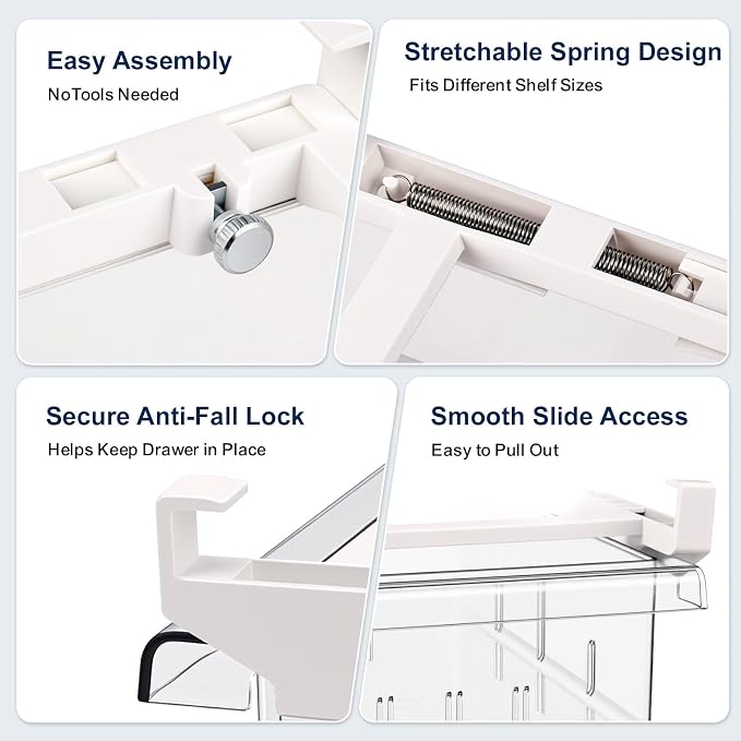 Fridge Drawer Organizer Pull-Out Under Shelf Bin, Adjustable Dividers | BPA-Free Clear Space-Saving Storage