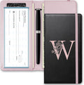 Letter Checkbook Cover, RFID Blocking Checkbook, Duplicate Checks with Pen Holder, Cards Slots, Multi-Functional Checkbook Holder for Personal and Business Checks
