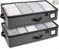 HOMELUX THEORY 2pc Under Bed Storage Containers, Bedroom Under the Bed Drawer Storage Organizer with Bins and Lids, Large Underbed Clothes Storage Box Ideal for Blanket, Fabric, & Shoes (Dark Gray)