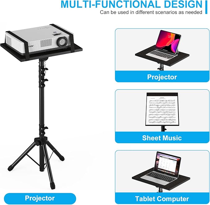 Projector Stand Tripod Adjustable, Laptop Height from 23.5 to 63.5 inches with Gooseneck Phone Holder, Floor for Office, Home, Stage, Studio, DJ Racks Holder Mount | Laptop Stand Height from 23.5 to 63.5 inches with Phone Holder for Office, Home, Stage...