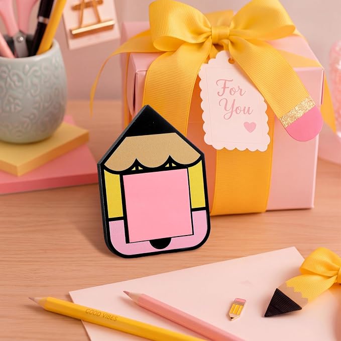 Back to School Sticky Note Holder Large Pencil Shaped Wood Notepad Dispenser 3 x 3 Sticky Notes Organizer Teacher Appreciation Gifts for Desk Office Classroom Students Gift, No Pads Included