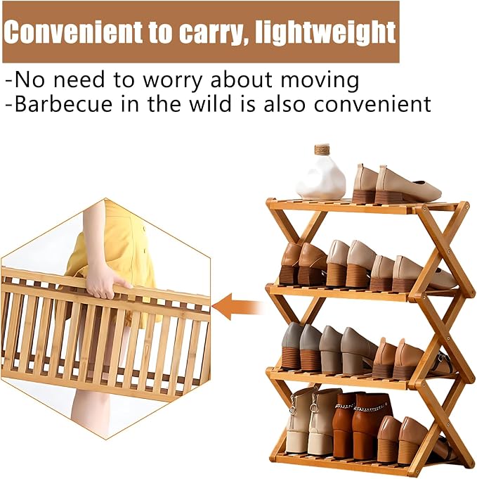 Jessie Bamboo Shoe Rack,Free Standing Shoe Rack for Closet,Portable Folding Shoe Storage Rack, Space Saving,Shoe Shelf for Bedroom Entryway Hallway Closet Living Room (Primary-5 Tier)
