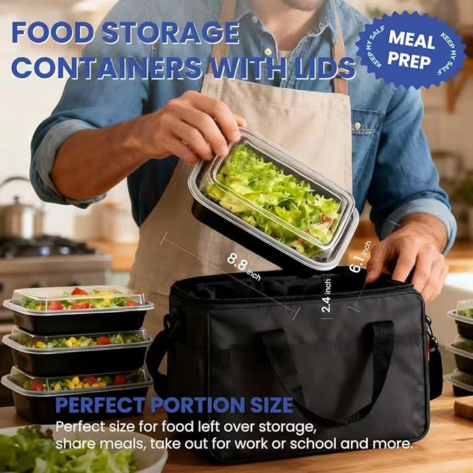 32oz 10 Pack Meal Prep Containers, BPA-Free Microwave Freezer Dishwasher Safe To Go Food Containers, Disposable Food Storage Containers with Lids, Leakproof Food Prep Containers with Lids
