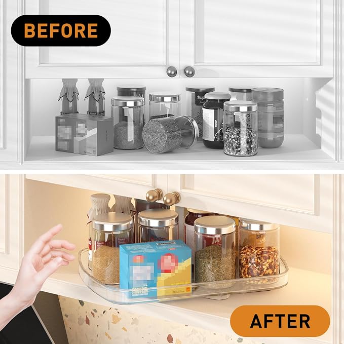 SPACEKEEPER Lazy Susan Turntable Organizer for Fridge Organization and Storage, Rectangle Turntable Lazy Susan Spice Rack for Cabinet Pantry Countertop Fridge Organizers, 1 Pack