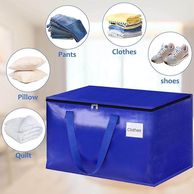 Moving Bags, Storage Bags with Sturdy Handles and Heavy Duty Zippers, Storage Totes for Space Saving, Moving & Storage, Collapsible Moving Supplies(125L, 2-Pack, Blue)