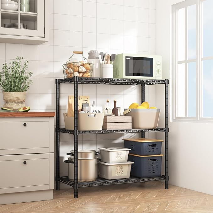ROOMTEC 3-Tier Wire Shelving Unit,40" W*16" D*36" H,Max Load 1200 lbs | Small Garage Shelves,Adjustable Storage Rack, Metal Shelf for Kitchen, Pantry, Laundry Room, Basement