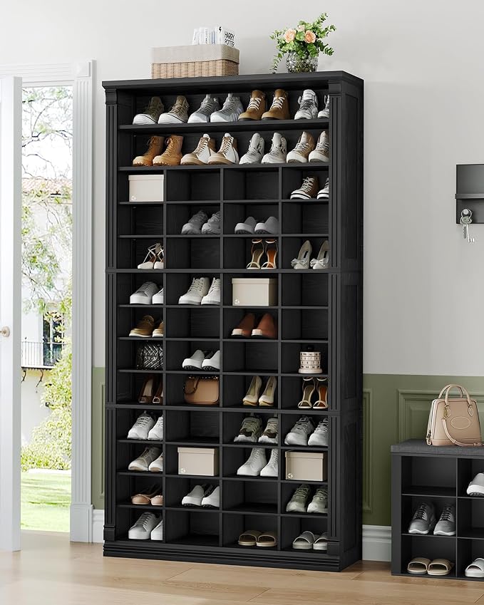 Hzuaneri 13 Tiers Shoe Storage Cabinet, Tall Shoe Cabinet with Cubby, Wooden Shoes Organizer for Closet, 52 Pairs, Shoes Cubby Organizer for Entryway, Hallway, Bedroom, Black SR41004X
