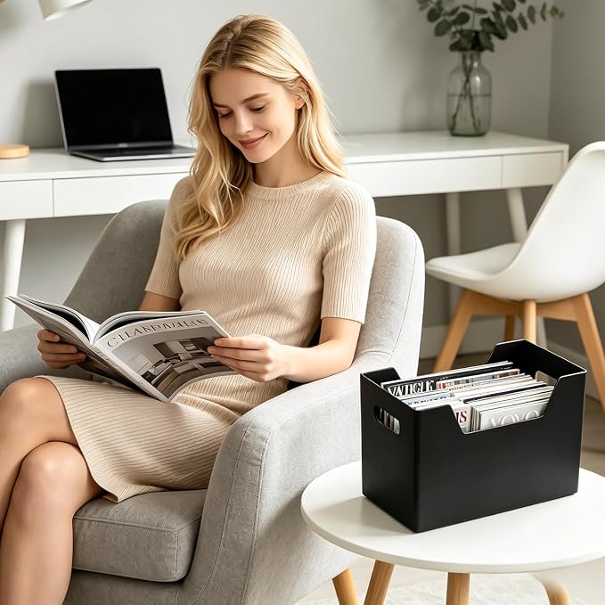 AOBOPLE Magazine Holder with 2 Compartments,10 Pack Cardboard Magazine File Holder Box for Desktop and Home Office,Magazine Rack with Handle for Magazines,Letters, Books, Newspapers