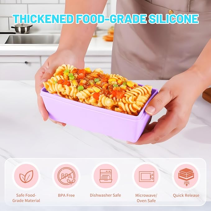 Gemice 2-Cup Silicone Freezer Molds with Lids, Individual 4-Pack | Oven & Dishwasher Safe, BPA-Free Soup Portion Cubes Trays, Freezer Containers for Food Storage
