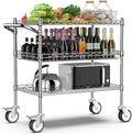 Leteuke 3 Tier Rolling Carts with Wheels, Heavy Duty Rolling Utility Cart | NSF Commercial Grade Metal Cart with Handle&Shelf Liner,Trolley Serving Cart for Kitchen,Restaurant,Plant Display,Chrome