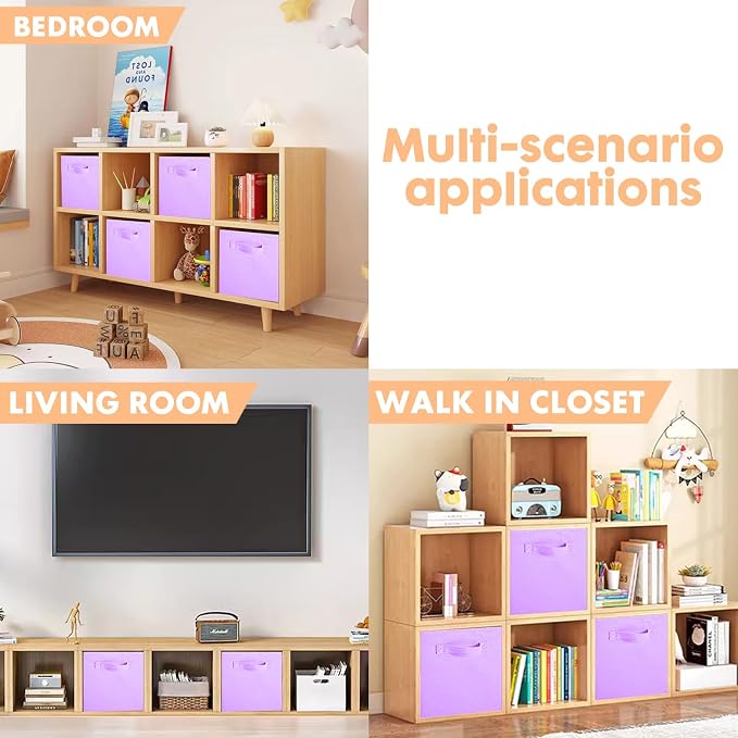 ShellKingdom Storage Bins, Foldable Fabric Storage Cube And Cloth Organizer | Storage Drawer For Closet And Toys, 13 X 13 X 13 INCH, 6 Pack (Lavender)