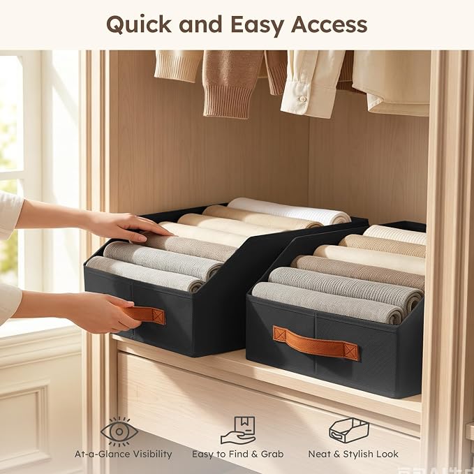 Homsorout Fabric Storage Bins for Organizing - 4 Pack Large Trapezoid Collapsible Storage Bins with Front Handle, Closet Organizers and Storage for Bedroom, Home Shelves, Small Spaces, Black