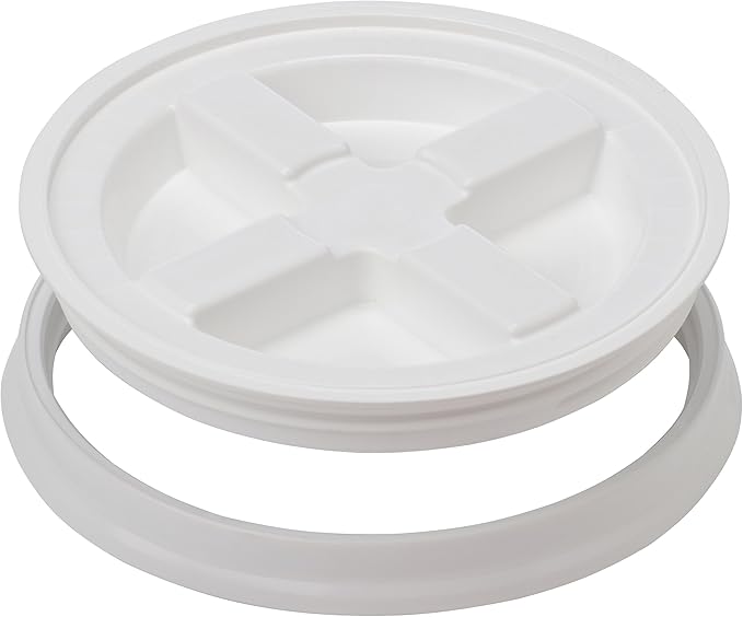 Gamma2 Seal Lid - Pet Food Storage Container Lids - Fits 3.5, 5, 6, & 7 Gallon Buckets, White, 4122E, Made in USA, Fits a 3.5 to 7 Gallon Bucket