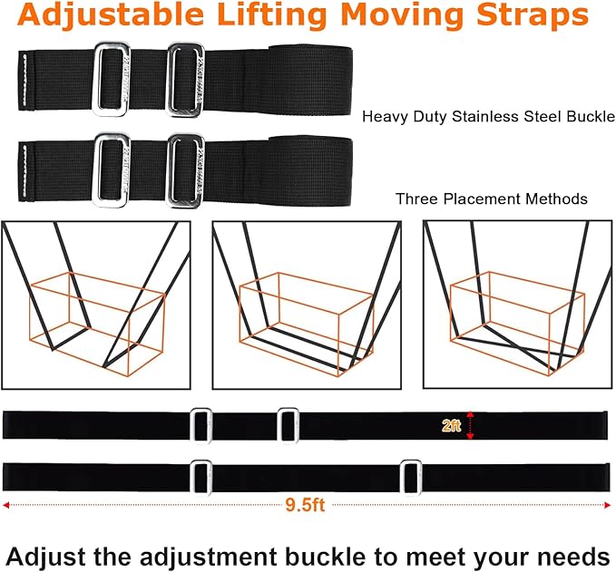 Furniture Moving Straps with Chest Buckle, 2-Person Lifting and Moving System, Adjustable Carrying Moving Shoulder Strap for Furniture, Appliances, Mattresses Heavy Objects up to 1000lbs