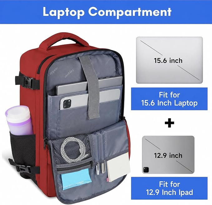 Taygeer 15.6 Inch Travel Backpack Carry On for Women Men, Personal Item Bag | Airline Approved Backpack with Water Bottle Pocket & Laptop Compartment, Bag for Weekender, Work, Hiking Essentials,Brick Red
