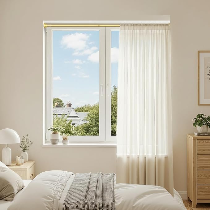 Tension Curtain Rod for Windows 28-48 Inch Curtain Rods No Drilling Gold Tension Rod Small Shower Rod Adjustable Curtain Rods for Closet, Doorway