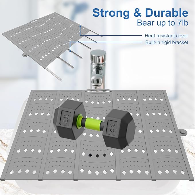 Mofason Bathroom Sink Top Cover Space Saver,Silicone Makeup Organizer Mat for Over Countertop,Small Bathroom Must Haves Accessories Rv Camper Travel Foldable Gadgets-Grey