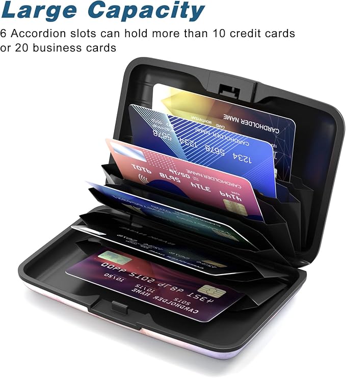 Credit Card Holder, Mini Aluminum Card Wallet RFID Blocking Slim Metal Hard Card Case for Women Men, Colorful Marble