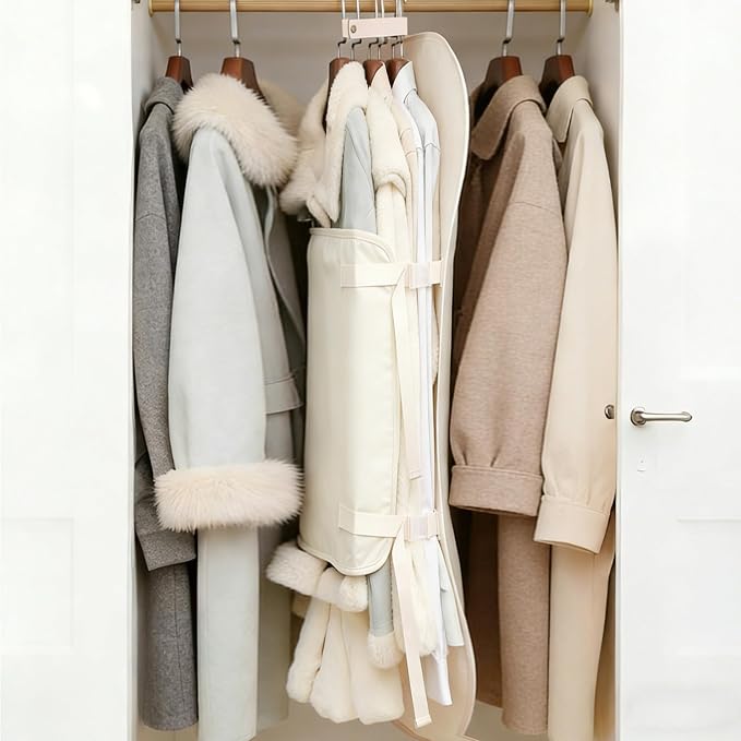 Closet Press Board Organizer, Space Saving Garment Bag, Space Saver Compression Bags, Jacket Storage For Closet, Large Capacity Closets Organizer For Office Bedroom Travel RV Daily Home (Beige)
