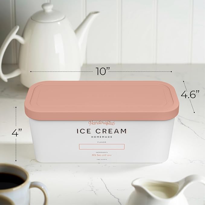 Reusable Ice Cream Containers Set of 2 - Sturdy 2 Quart Tubs with Lids | Perfect for homemade sorbet, frozen yogurt or gelato - stackable storage tubs with stickers store easily in your freezer