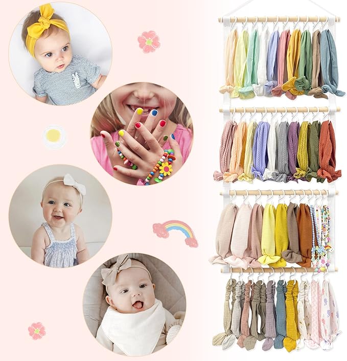 POVETIRE Headband Holder Head Bands Organizer for Girls, Baby Headbands Hair Accessories Organizer Storage Wall Hanging Decor for Nursery Toddler Girls Room