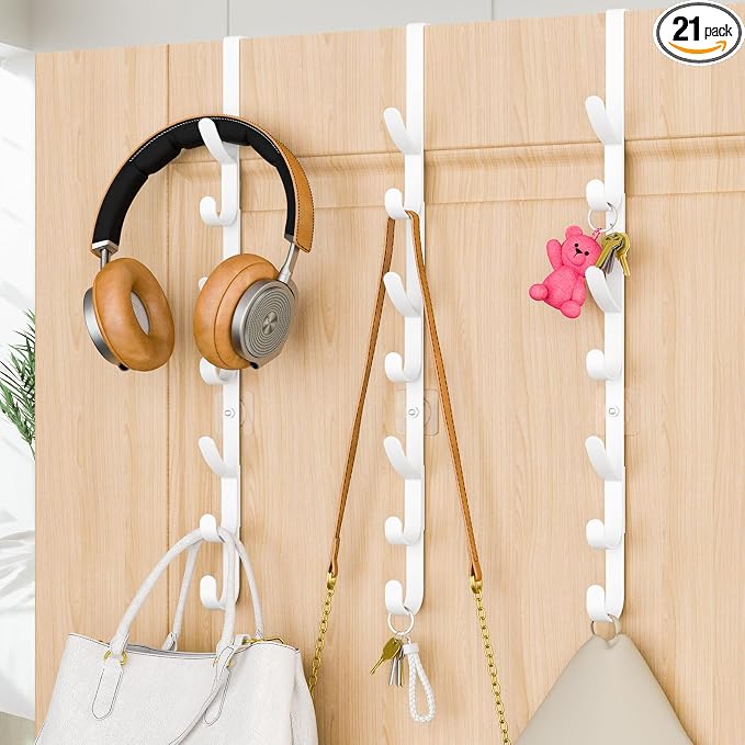 Over The Door Hooks, Metal Door Hooks for Hanging,Door Purse Organizer for Door Coat Hanger, Back of Shower for Hanging Towel Rack Clothes, Hat, Bathroom Bathroom Dorm Bedroom Closet (White-3Packs)