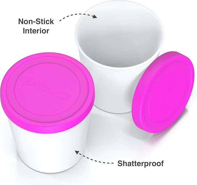 BALCI - Premium Ice Cream Containers (2 Pack - 1 Quart Each) Perfect Freezer Storage Tubs with Lids for Ice Cream, Sorbet and Gelato! - Pink
