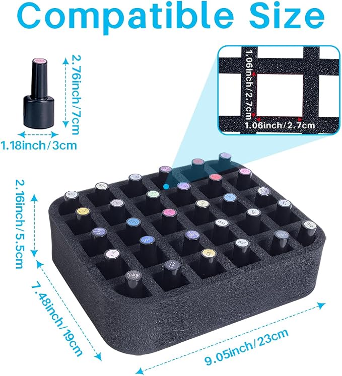 2 Pack Nail Polish Organizer Holder Foam Pad with Slots for Storage 60 Bottles (15ml/0.5fl.oz) Nail Polish or Essential Oil Tray for Drawers Black