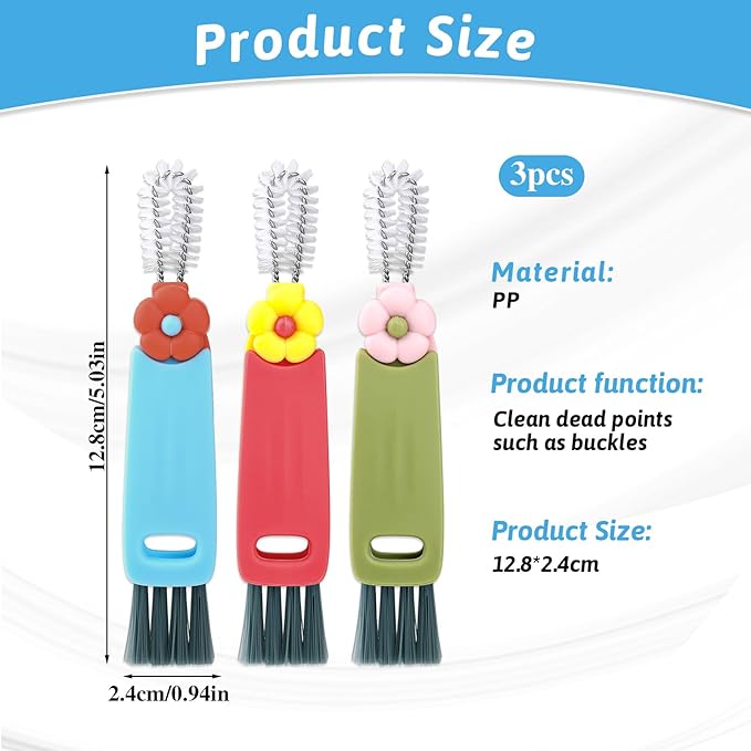 Qianyu 3 Pack 3 in 1 Cup Lid Cleaning Brush Set Multifunctional Insulation Bottle Cleaning Brush Mutipurpose Tiny Silicone Cup Crevice Cleaner Multicolor Home Kitchen Cleaning Tools