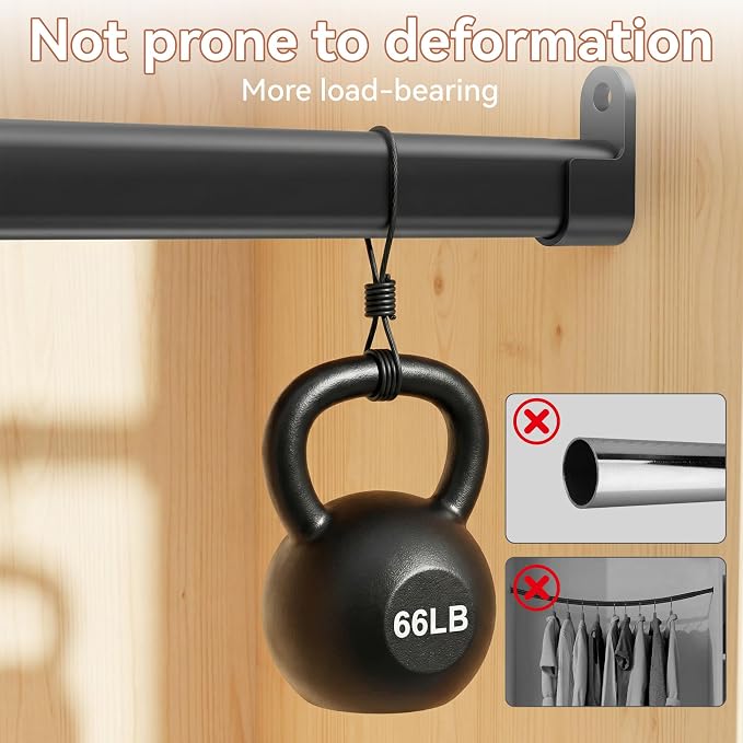 Oval Closet Rod 18-52 Inch Adjustable Closet Rods for Hanging Clothes Heavy Duty Black Poles Bar with End Supports Rust Proof Wardrobe Rod for Laundry Room RV