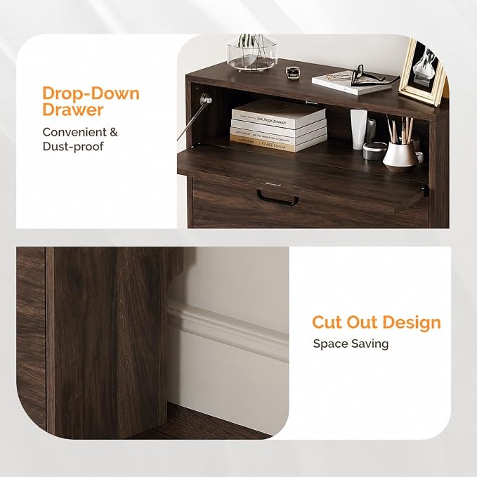 VINGLI Shoe Cabinet Storage for Entryway Ultra Slim with 2 Flip &1Drop-Down Drawers, 24.8" W Narrow Shoe Cabinet for Front Door Entrance,Freestanding Walnut Wood Shoes Organizer for Hallway