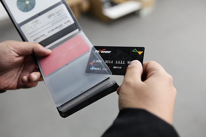 RFID Blocking Wallet - 6 Pages Leather Business Credit Card Holder Case/12 Credit Card Holder Slots Wallet Insert Card Sleeves - Black