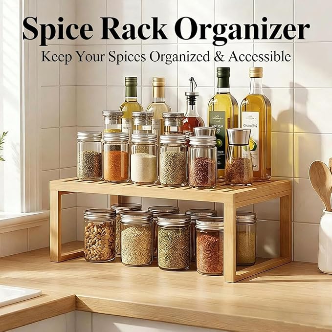 Kitchen Cabinet Organizer Shelf, All-Purpose Spice Rack Organizer for Cabinet, Comprehensive Spice Organization for Cabinet, Multi-Scene Pantry Organizers and Storage, Works in Kitchen & Bathroom