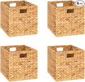 M4DECOR 12x12x12 Storage Cube, Water Hyacinth Storage Baskets, Wicker Storage Baskets for Shelves, Woven Baskets for Storage, Square Wicker Storage Basket for Bedroom, Living Room (4 Packs 12x12in)