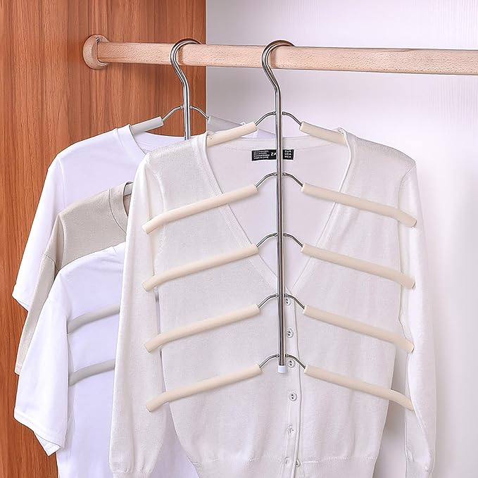 3 Pack 5 in 1 Hangers Blouse Tree Hangers Non Slip Space Saving Clothes Hanger Multi-Layer Clothes Hanger Stainless Steel Sweater Shirt Hanger Closet Storage Organizer(Grey)